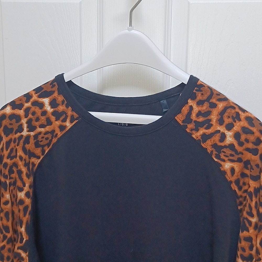 Natori Long Sleeved T-shirt, Cheetah Print Sleeves